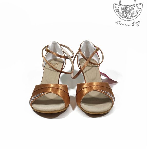 Jia Jia / Ballroom Latin Dance Sandals Heels Shoes Satin / Bronze /Size 6.5 - Picture 2 of 6